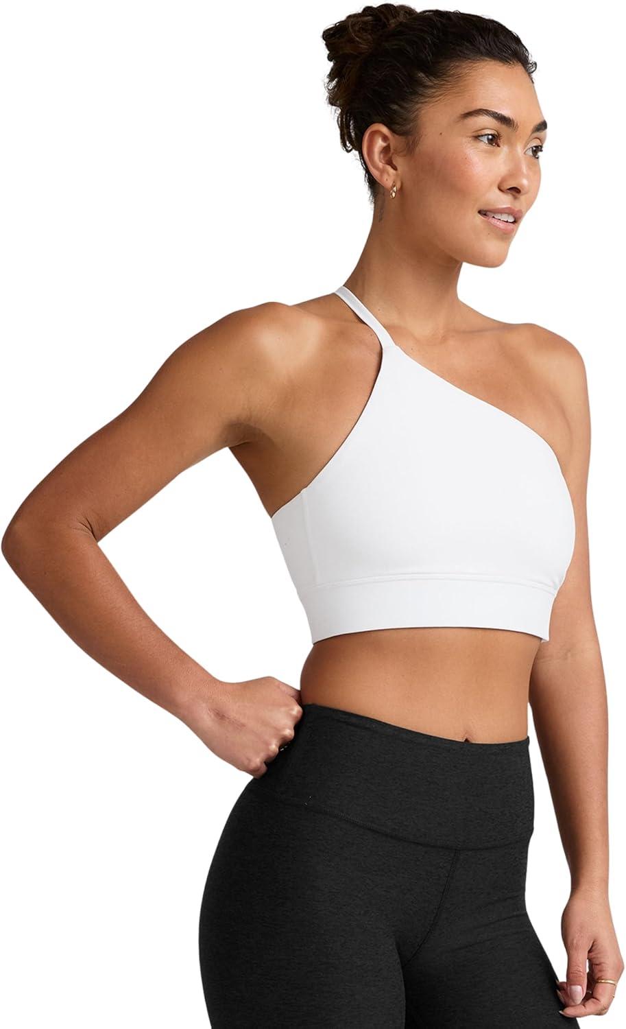 imageBeyond Yoga Womens Spacedye One Shoulder Long Line Light Support BraCloud White