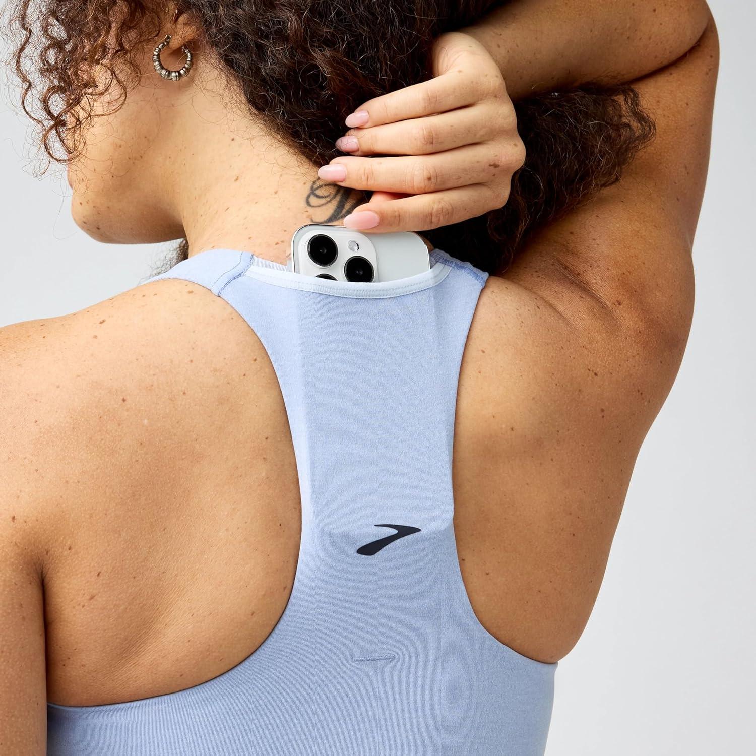 imageBrooks Womens Luxe Pocket Bra Supportive Sports Bra with Pocket for Training Workouts ampamp RunningHtr Halogen Blue