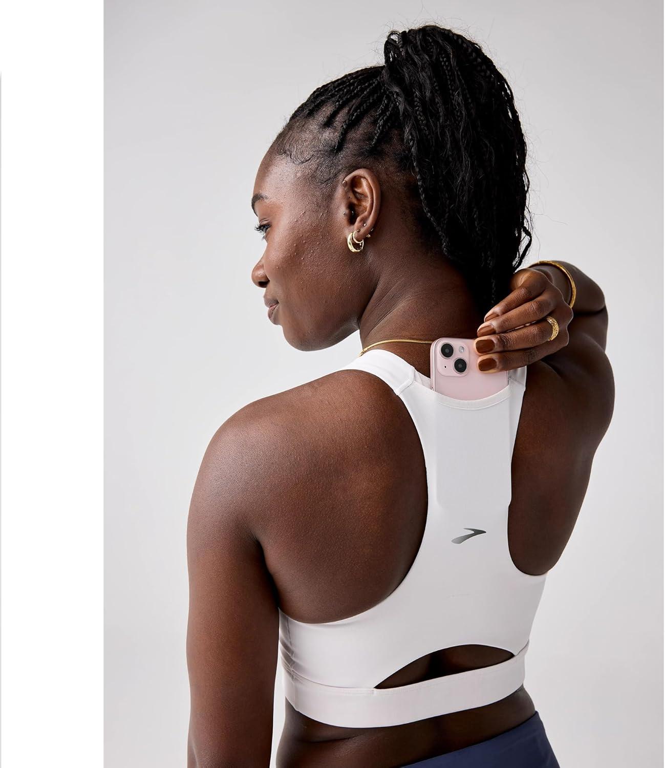 imageBrooks Womens Luxe Pocket Bra Supportive Sports Bra with Pocket for Training Workouts ampamp RunningWhite