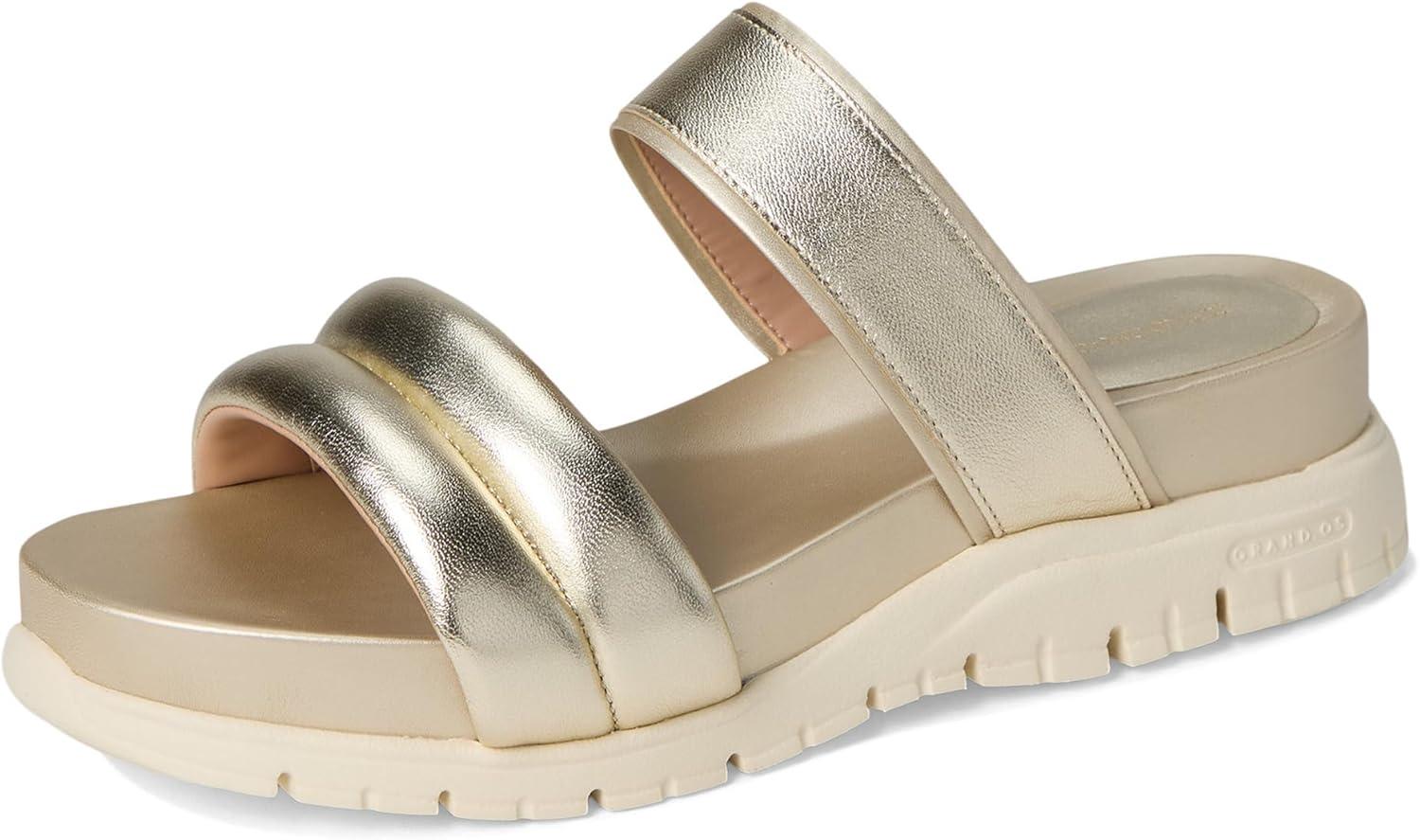 imageCole Haan Womens Zerogrand Double Band Slide SandalsSoft Gold TalcaIvory