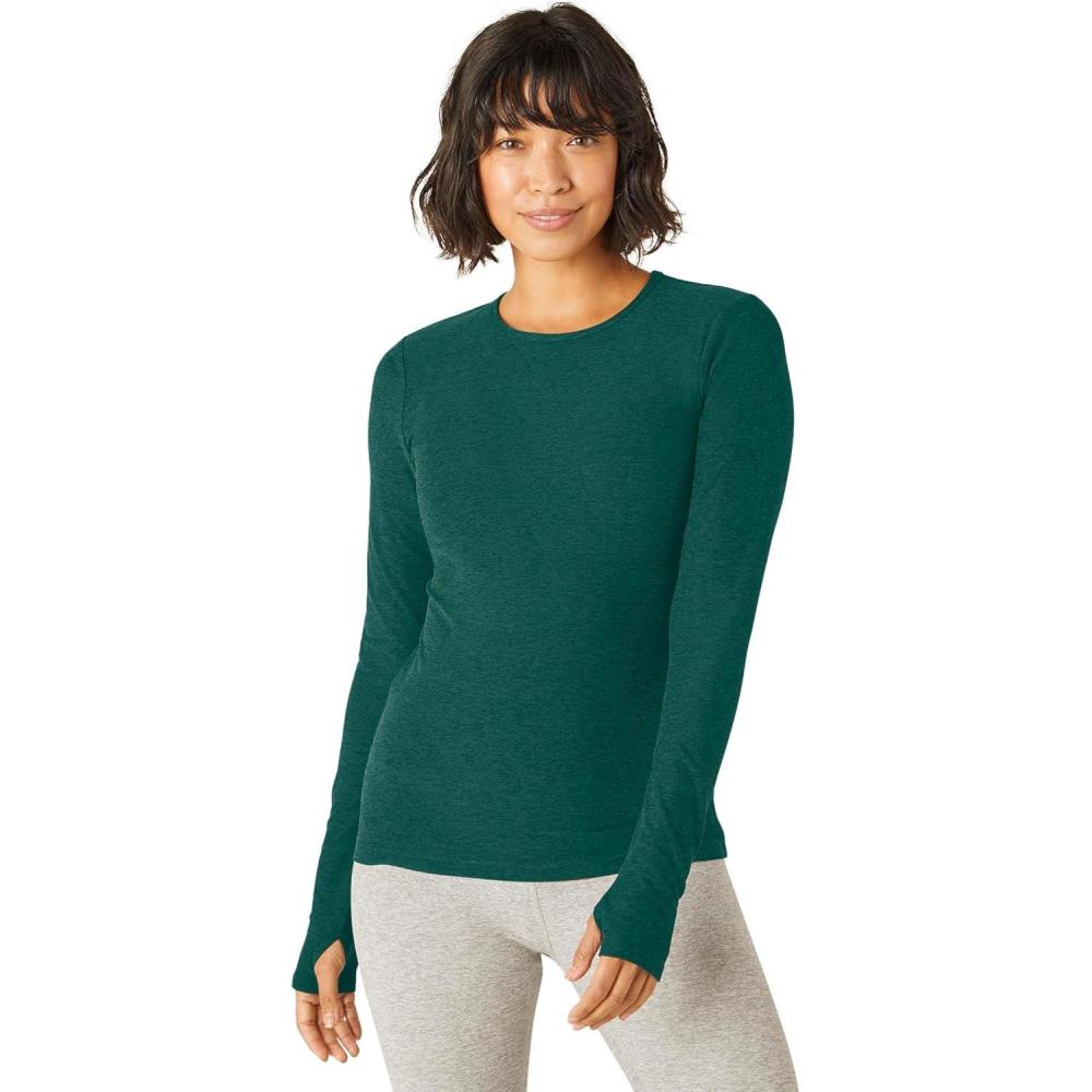 imageBeyond Yoga Womens Spacedye Classic Crew PulloverLunar Teal Heather