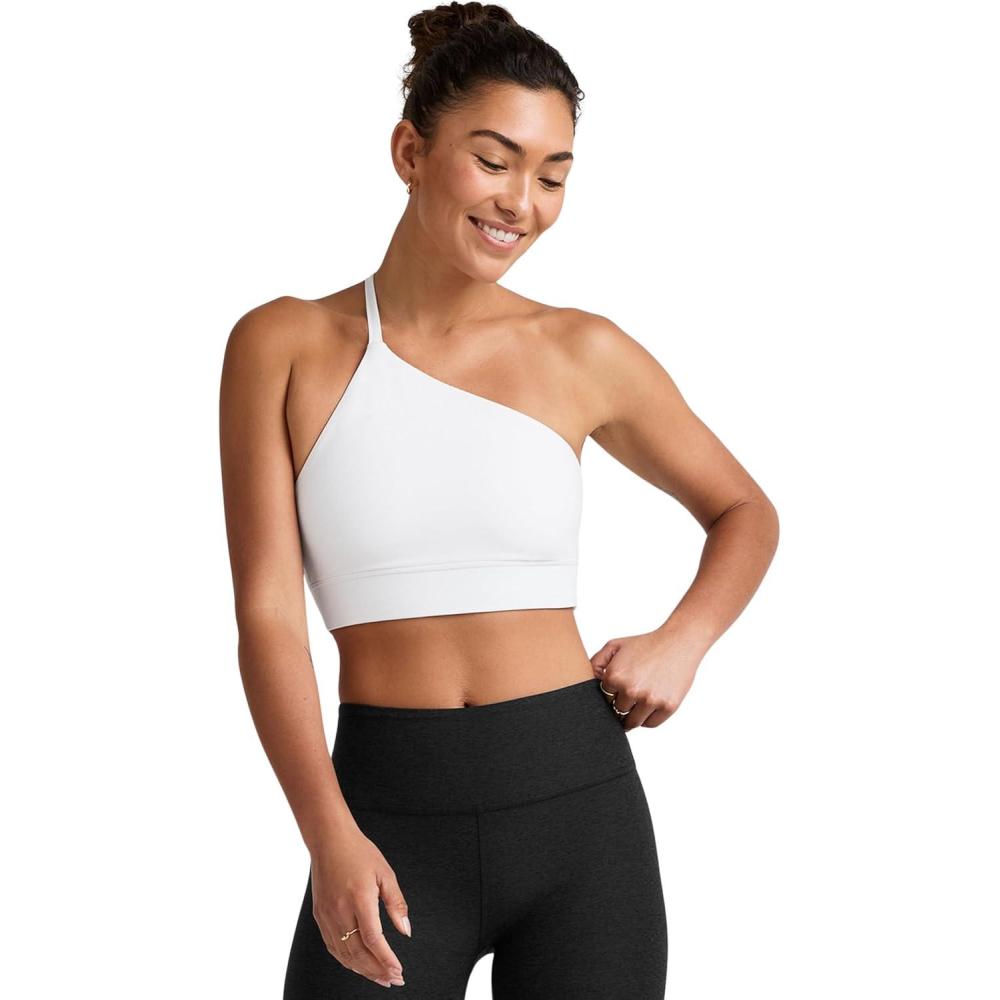 imageBeyond Yoga Womens Spacedye One Shoulder Long Line Light Support BraCloud White