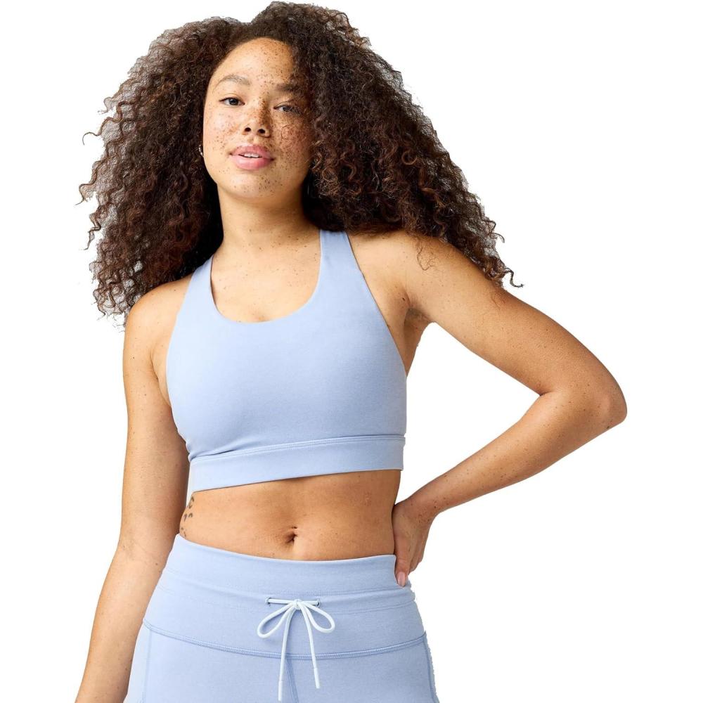 imageBrooks Womens Luxe Pocket Bra Supportive Sports Bra with Pocket for Training Workouts ampamp RunningHtr Halogen Blue