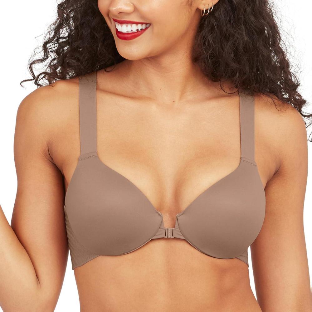 imageSPANXsmooth BraLlelujah Lightly Lined Full Coverage  TShirt Bra  Front Closure  Hosiery Back  Smart Stretch StrapsCafe Au Lait