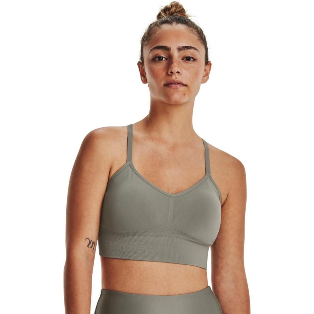 imageUnder Armour Train Seamless Low Impact Bra for Women  Pure Polyester Construction  SweatWicking FabricGrove GreenGrove Green