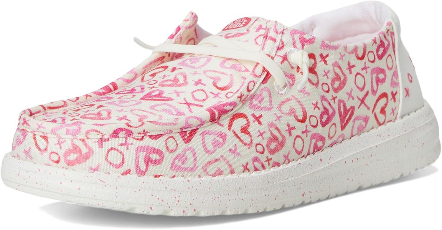 imageHEYDUDE Girls Wendy Watercolor Hearts Little Big Kid LoaferPinkWhite