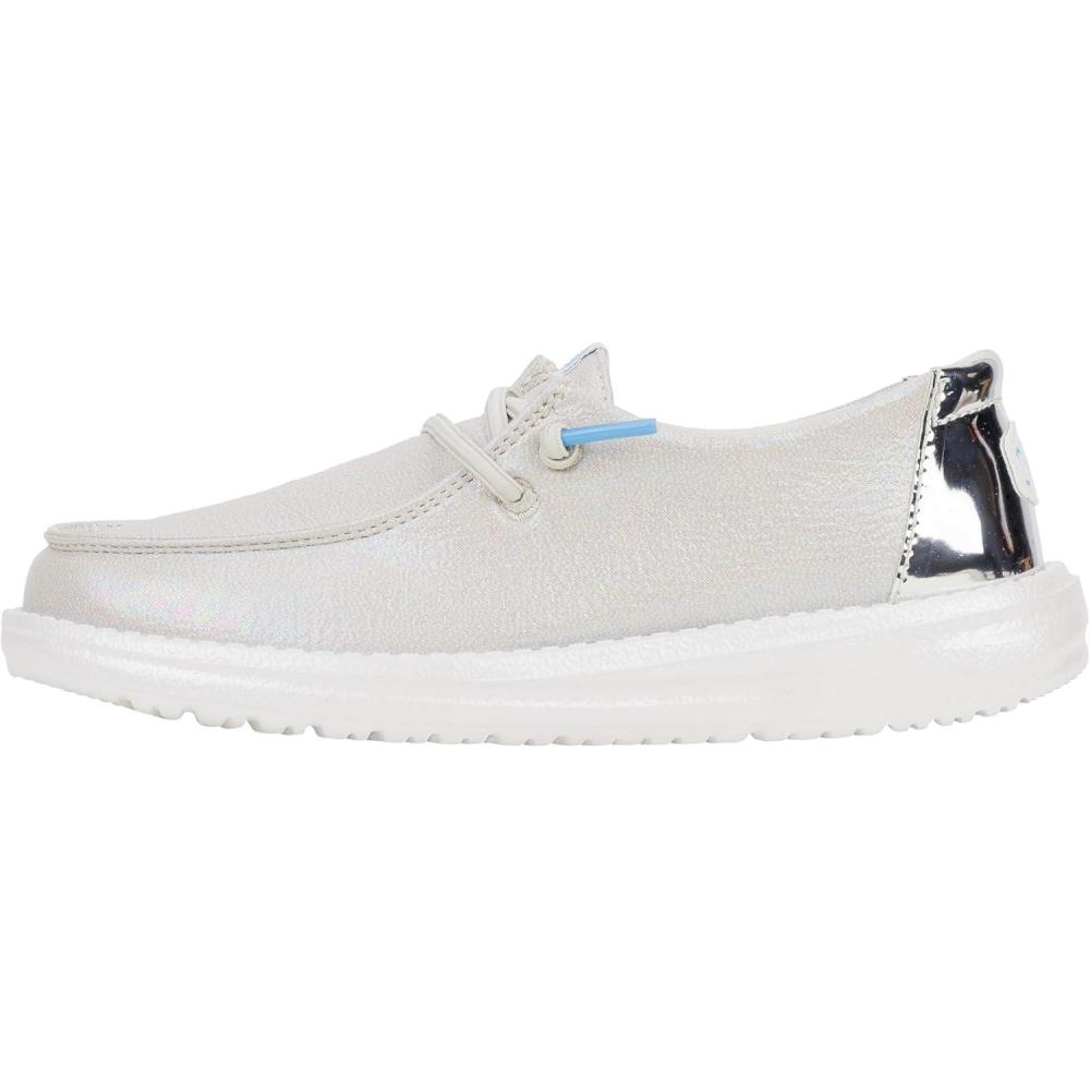 imageHEYDUDE Kids Wendy Iridescent Sparkle Little KidBig Kid  Loafers for Kids  Canvas Upper  Cotton LiningSilver