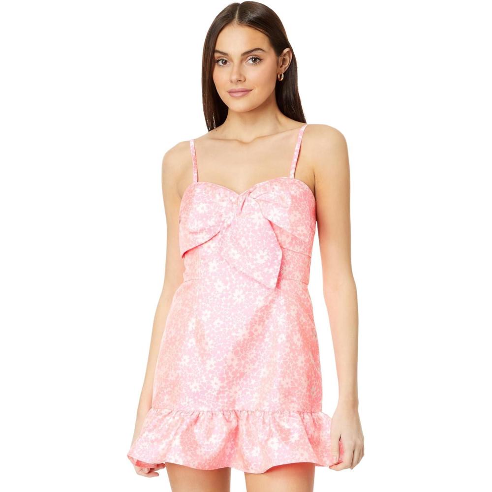 imageLilly Pulitzer womens Sutton Skirted RomperRoxie Pink Baby Blues Jacquard