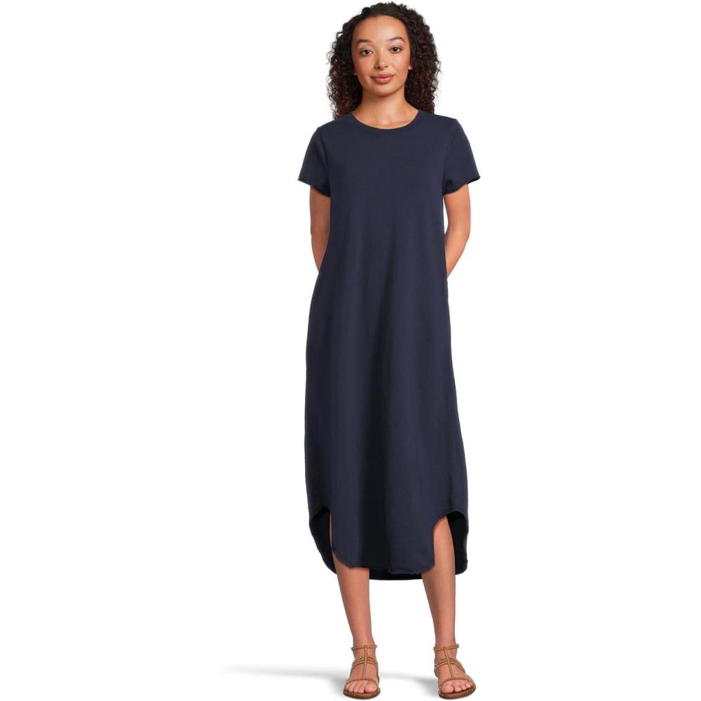 imageModODoc Womens Short Sleeve Maxi Shirttail Crew Neck DressVibrant Navy