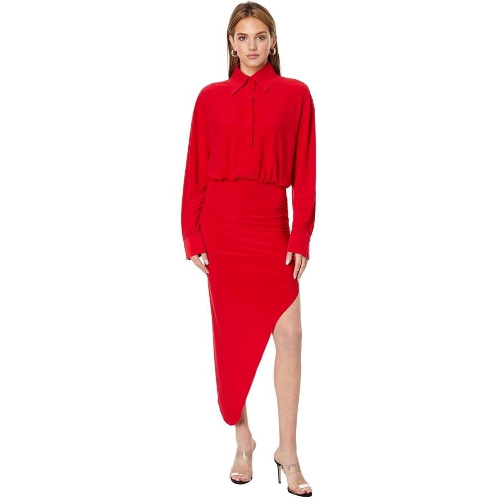 imageNorma Kamali Womens Oversized Boyfriend Nk Shirt Side Drape GownTiger Red