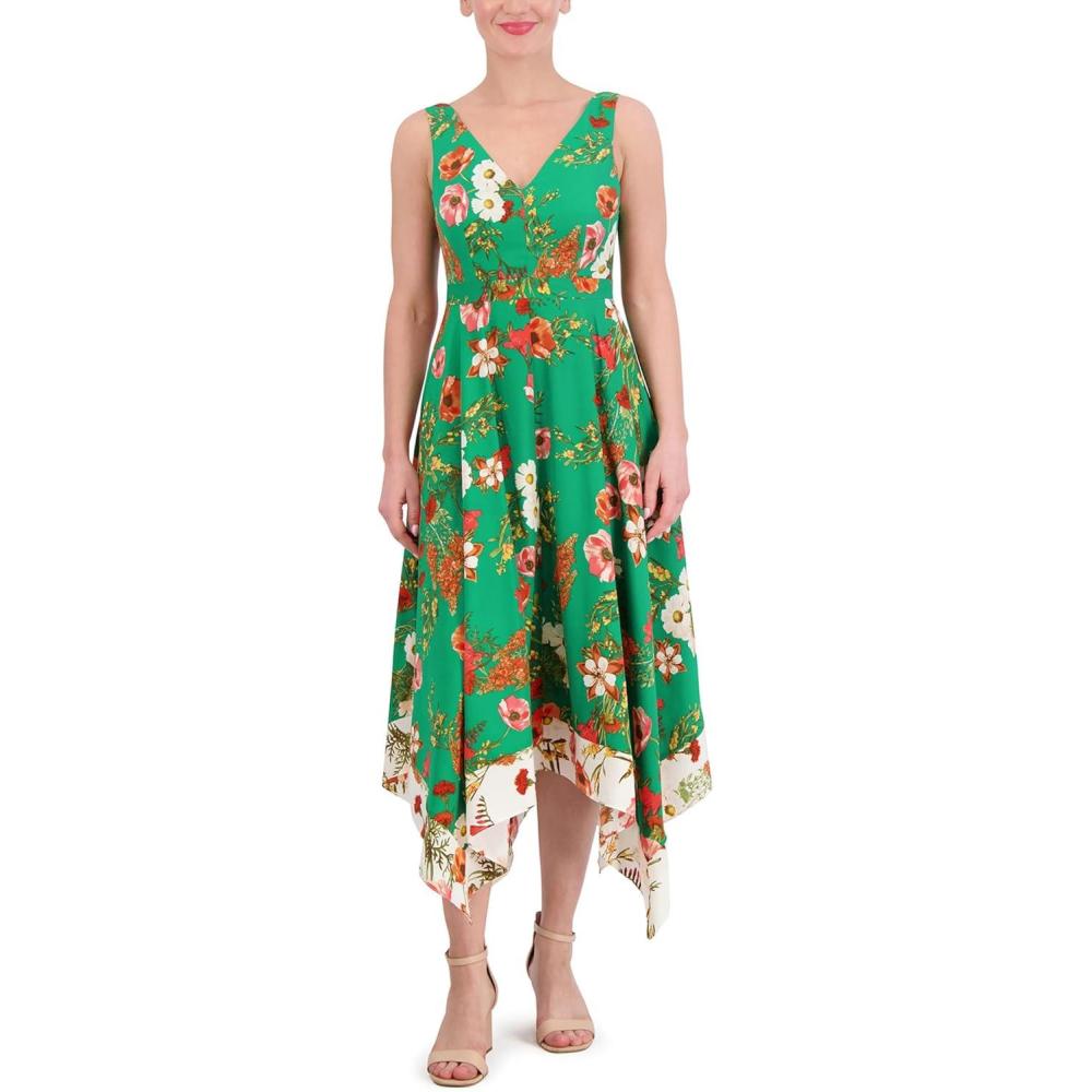 imageVince Camuto Womens Printed Handker Cheif Hem MidiGreen Multi