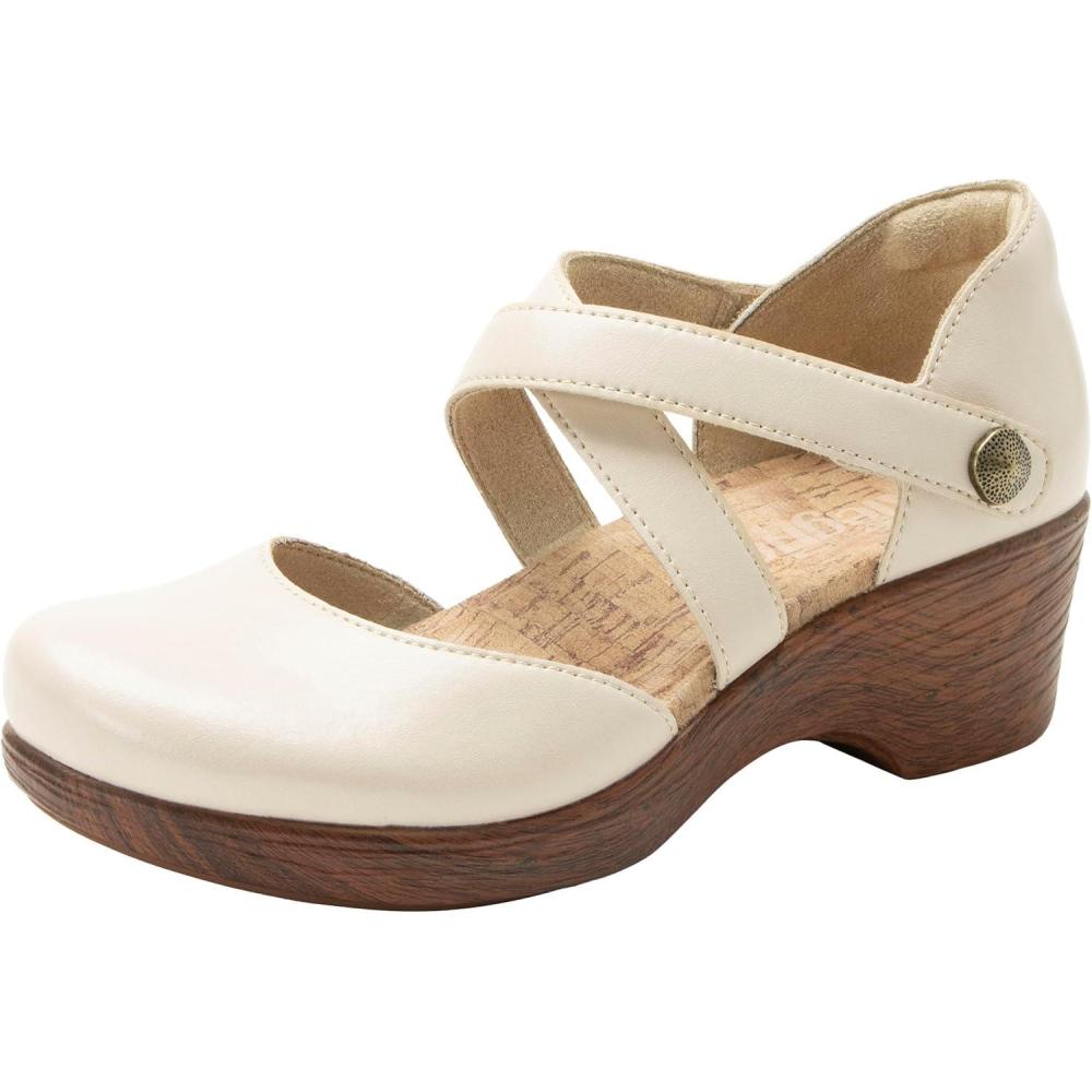 imageAlegria Womens Savina Leather Wedge  Stylish and Versatile Mary Jane for Endless Support  Enhanced Arch Slip Resistant Platform Ankle Cross Strap Heel for ProfessionalsOat