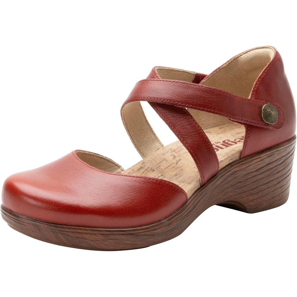 imageAlegria Womens Savina Leather Wedge  Stylish and Versatile Mary Jane for Endless Support  Enhanced Arch Slip Resistant Platform Ankle Cross Strap Heel for ProfessionalsGarnet