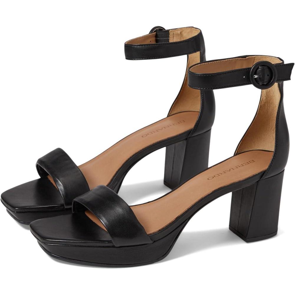 imageBernardo Carla Strap Heels for Women Leather Upper and Lining Rubber Sole Block HeelsBlack
