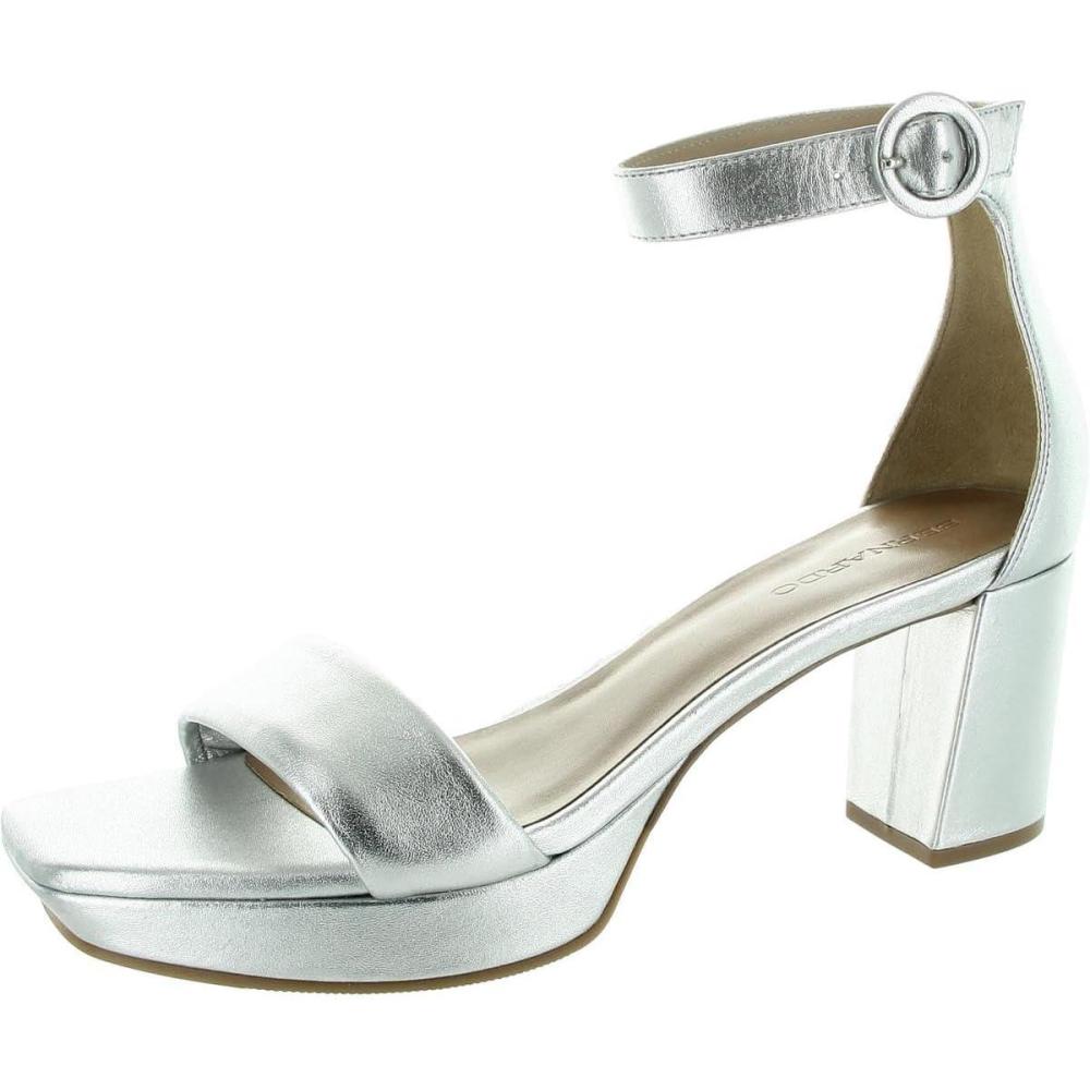 imageBernardo Carla Strap Heels for Women  Leather Upper and Lining  Rubber Sole  Block HeelsSilver