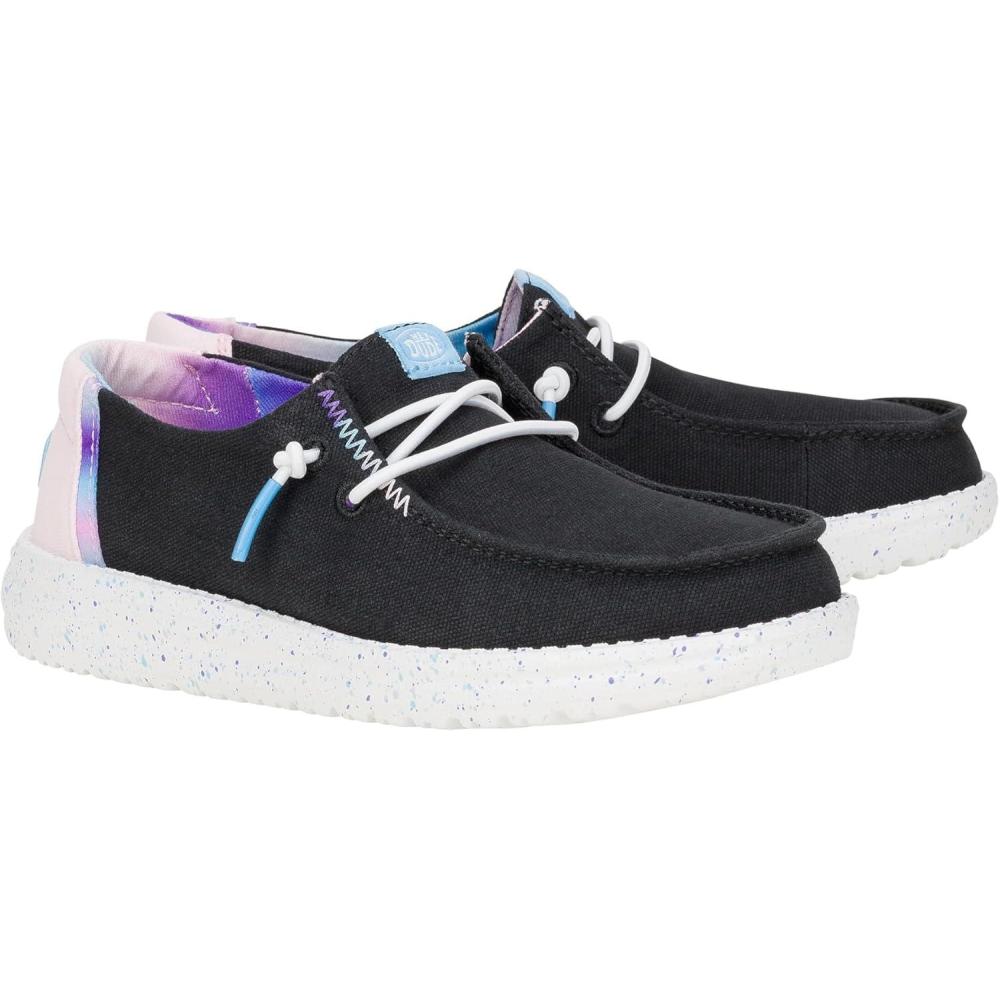 imageHey Dude Kids Wendy Color Fun Little KidBig Kid  Shoes for Kids  Comfy Canvas Upper  Rubber OutsoleBlack