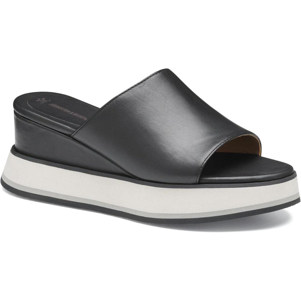 imageJohnston ampamp Murphy Womens Colleen Slides Leather Platform Shoes for Women Wedge Slide SandalsBlack