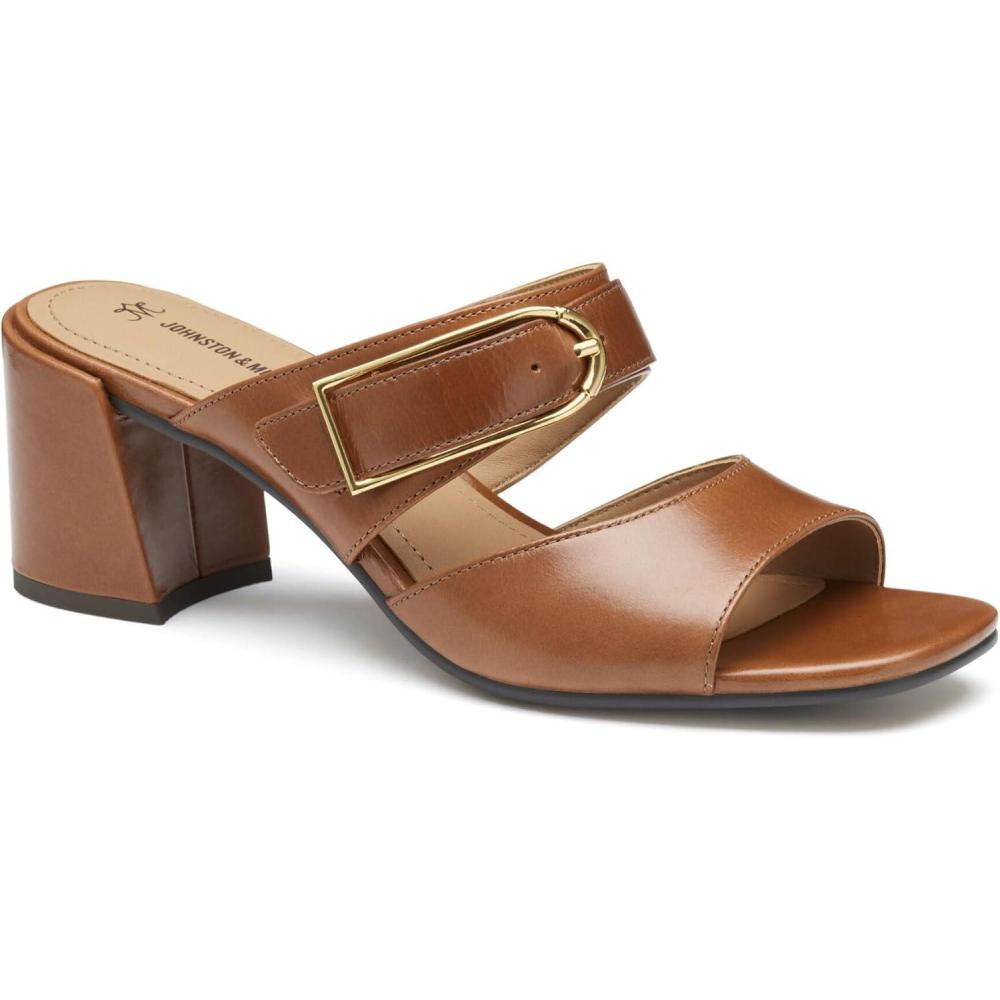imageJohnston ampamp Murphy Womens Everly Buckle Slide Sandals 25 Slip On Heels for Women Womens Heeled SandalsCognacBrn