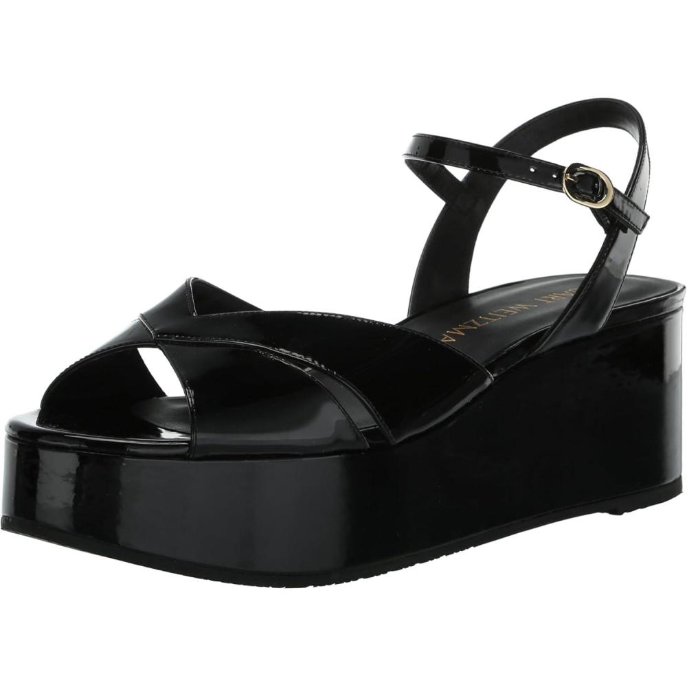 imageStuart Weitzman Womens Carmen Midi Wedge PlatformBlack