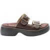 Alegria Women Iza Platform Buckle Leather Double Strap Slide(Chocolate)