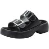 Alegria Women Iza Platform Buckle Leather Double Strap Slide(Black)