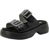 Alegria Women Iza Platform Buckle Leather Double Strap Slide(Fondly Black)