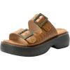 Alegria Women Iza Platform Buckle Leather Double Strap Slide(Fondly Cognac)