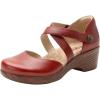 Alegria Womens Savina Leather Wedge – Stylish and Versatile Mary Jane for Endless Support – Enhanced Arch Slip Resistant Platform Ankle Cross Strap Heel for Professionals(Garnet)