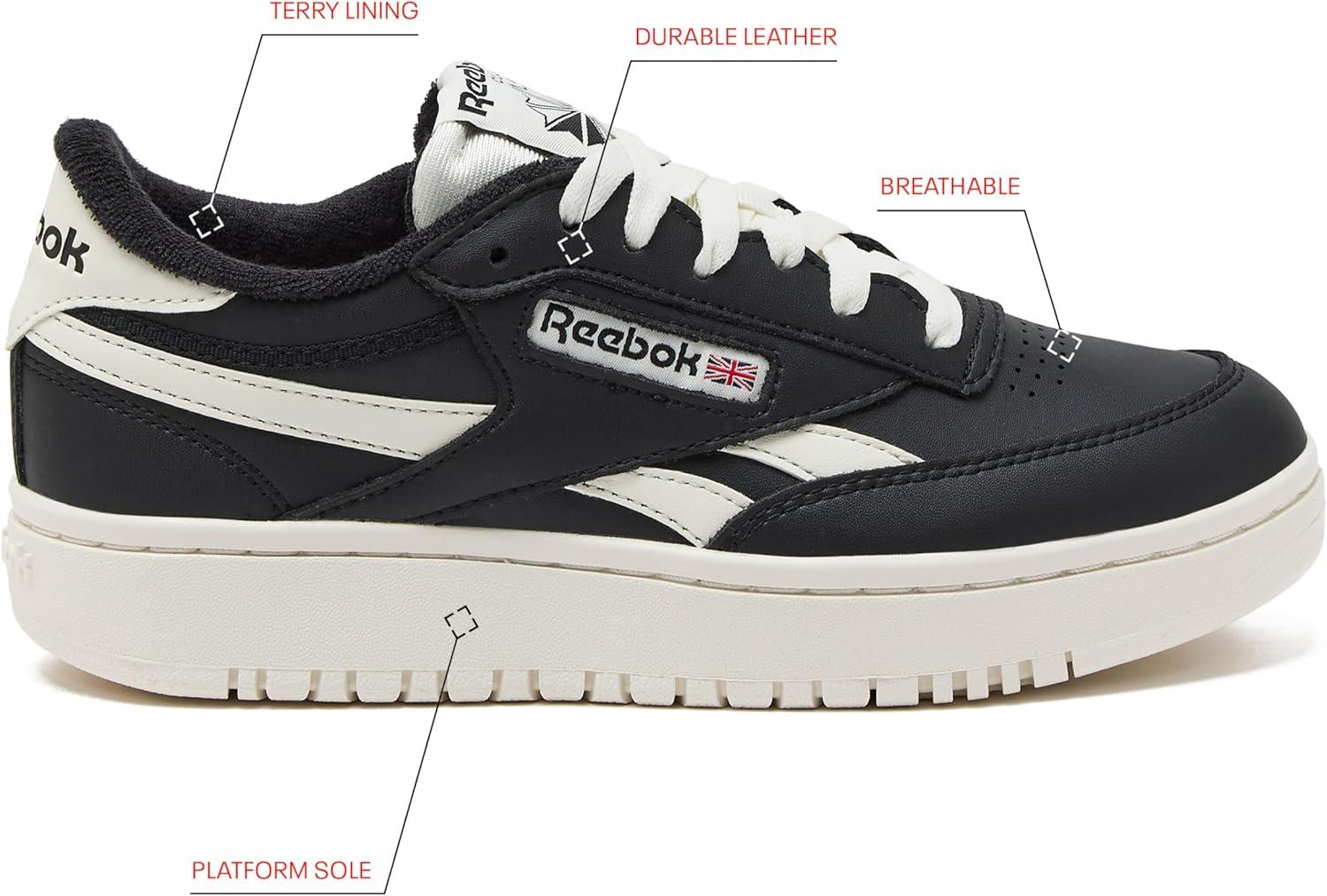 imageReebok Club C Double Revenge Platform Tennis Shoes for Women Fashion Womens SneakersBlackBlackChalk