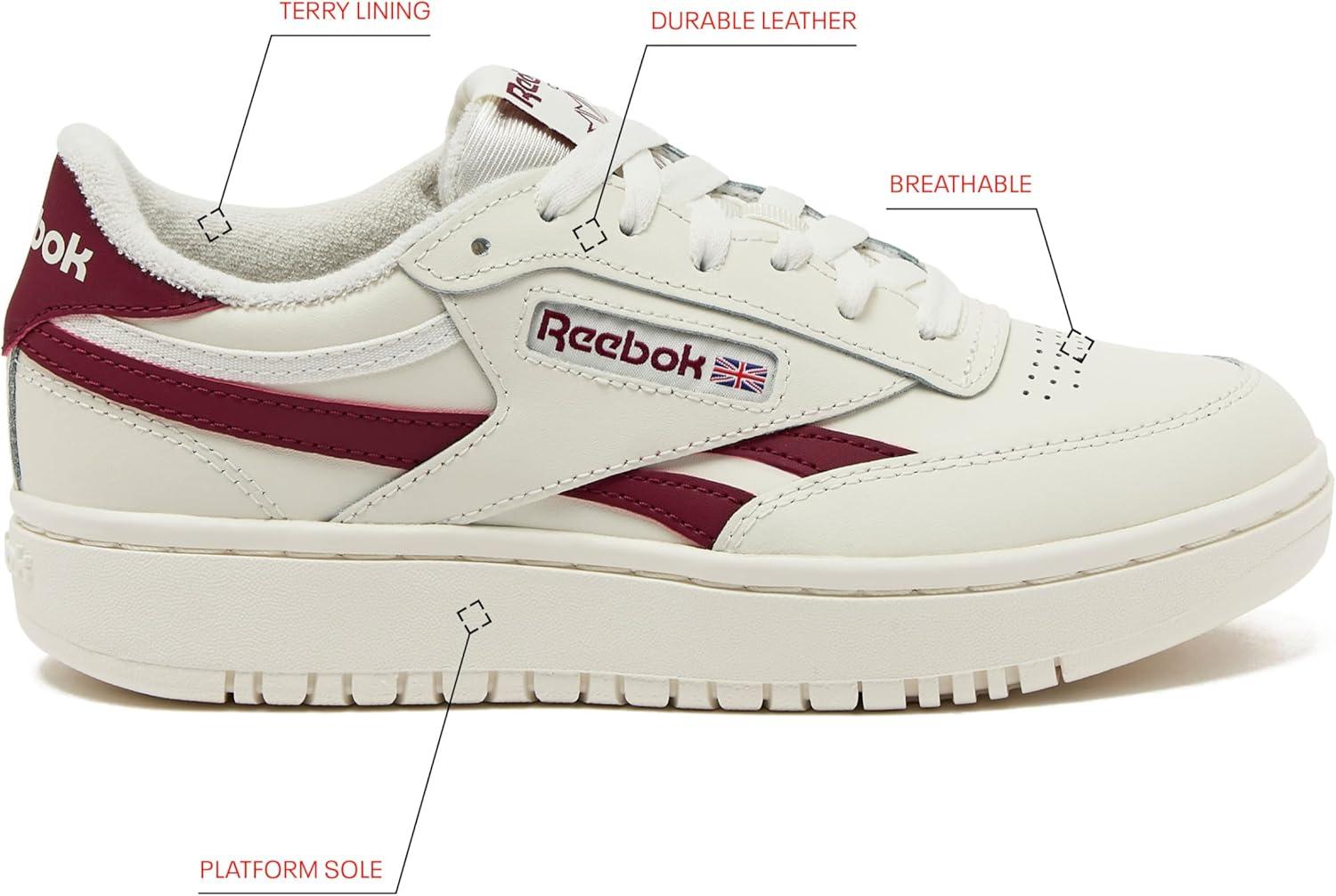 imageReebok Club C Double Revenge Platform Tennis Shoes for Women Fashion Womens SneakersChalkChalkClassic Burgundy