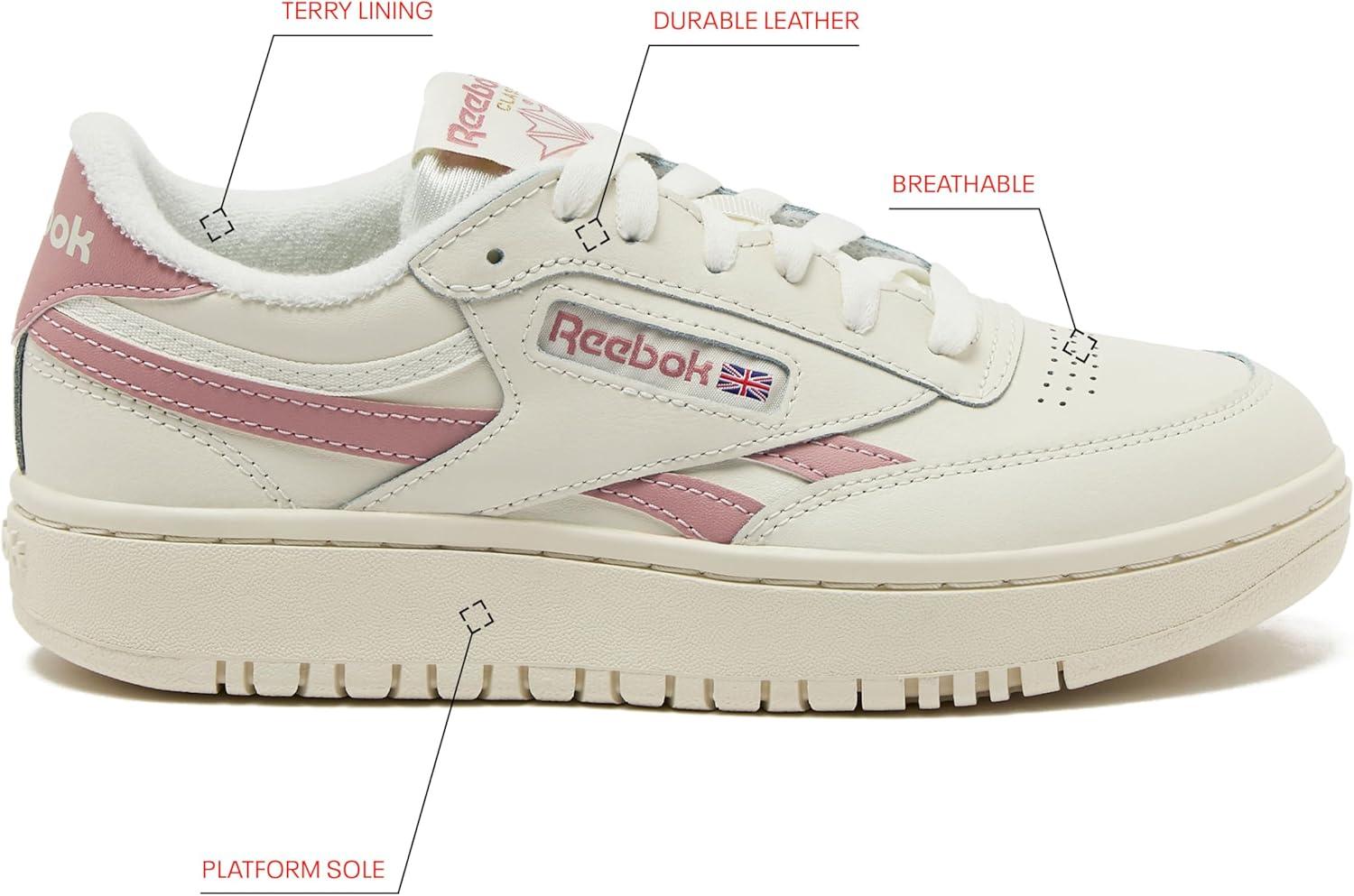 imageReebok Club C Double Revenge Platform Tennis Shoes for Women Fashion Womens SneakersChalkSmokey RoseChalk