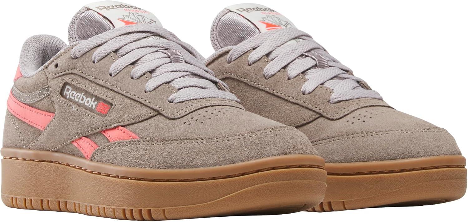 imageReebok Club C Double Revenge Platform Tennis Shoes for Women Fashion Womens SneakersGritty GreySunset CoralGum