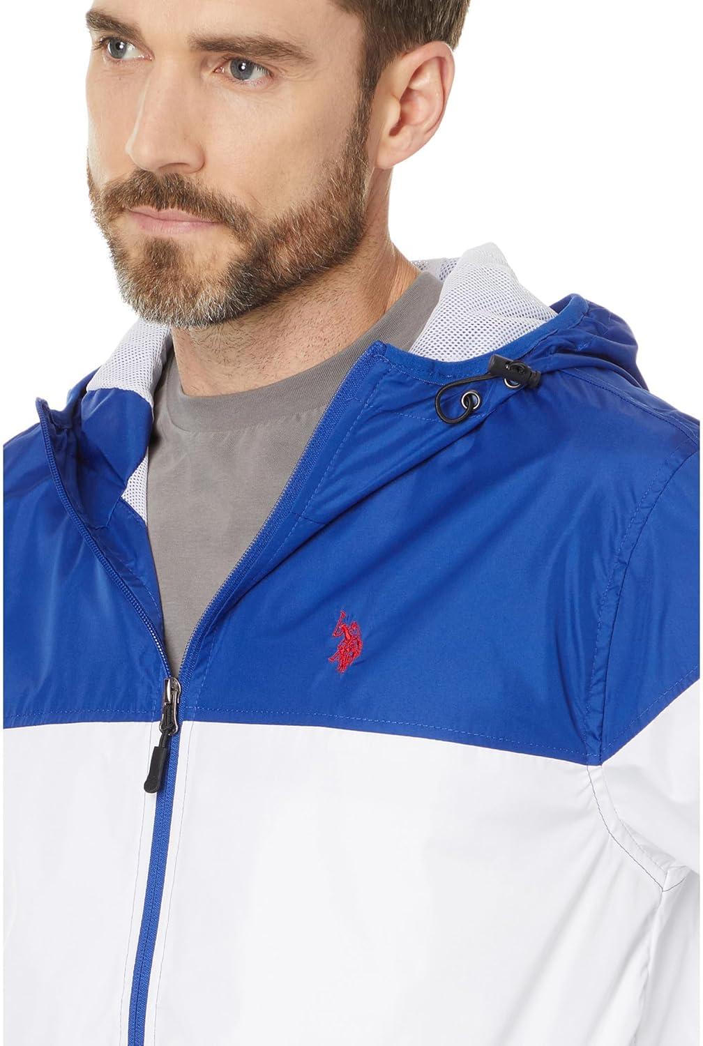 imageUS POLO ASSN Mens USPA ColorBlock Hooded WindbreakerBlue Raft