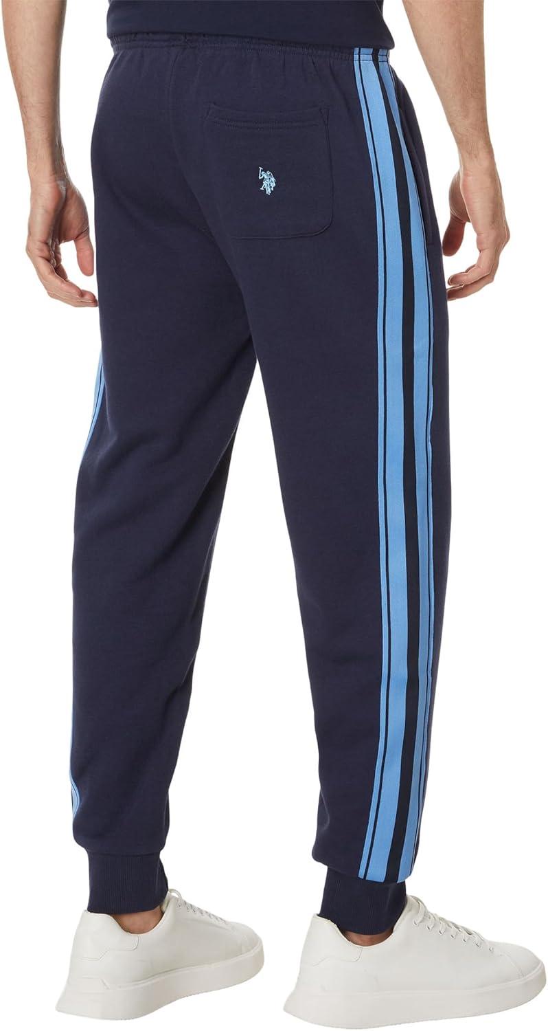 imageUS Polo Assn Mens Fleece Knit Jogger Track Pants WSide Stripe Tricot TapeClassic Navy