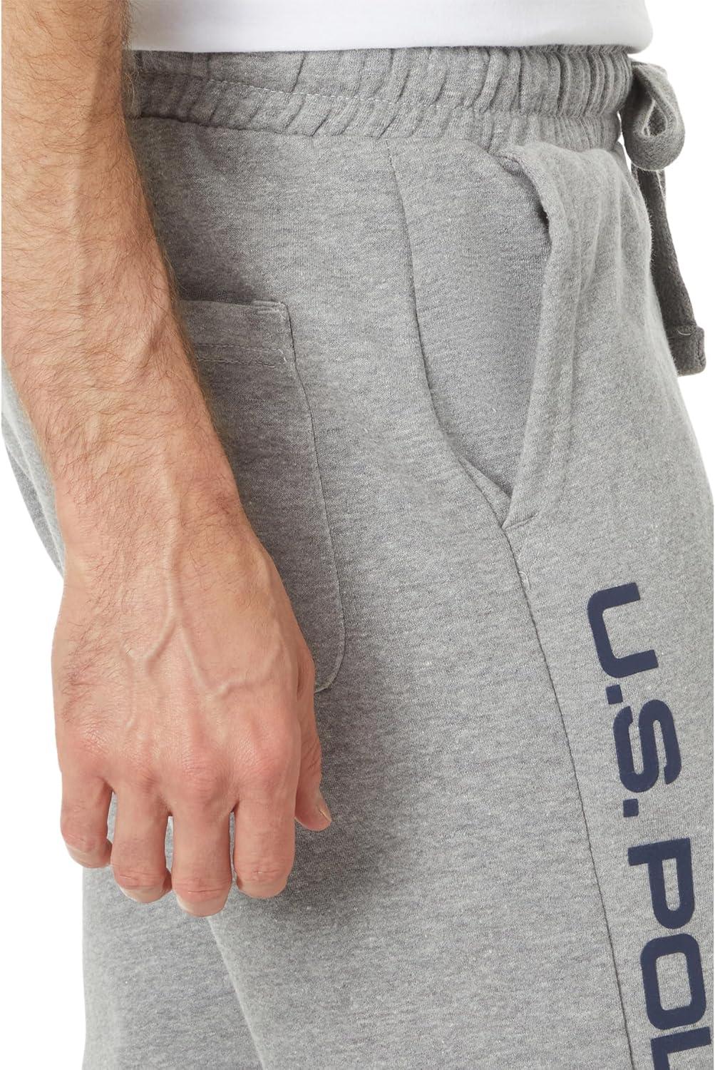 imageUS Polo Assn Mens Graphic Print Fleece Knit Jogger PantsHeather Grey