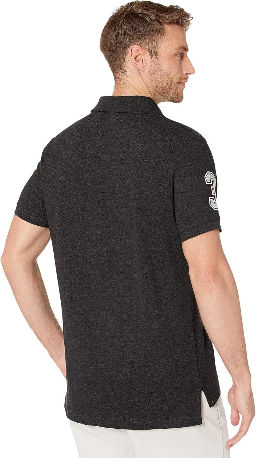 imageUS Polo Assn Mens ShortSleeve Polo Shirt with Applique Casual Summer Slim Fit Polo Shirt with Contrast ColorBlack Heather6543