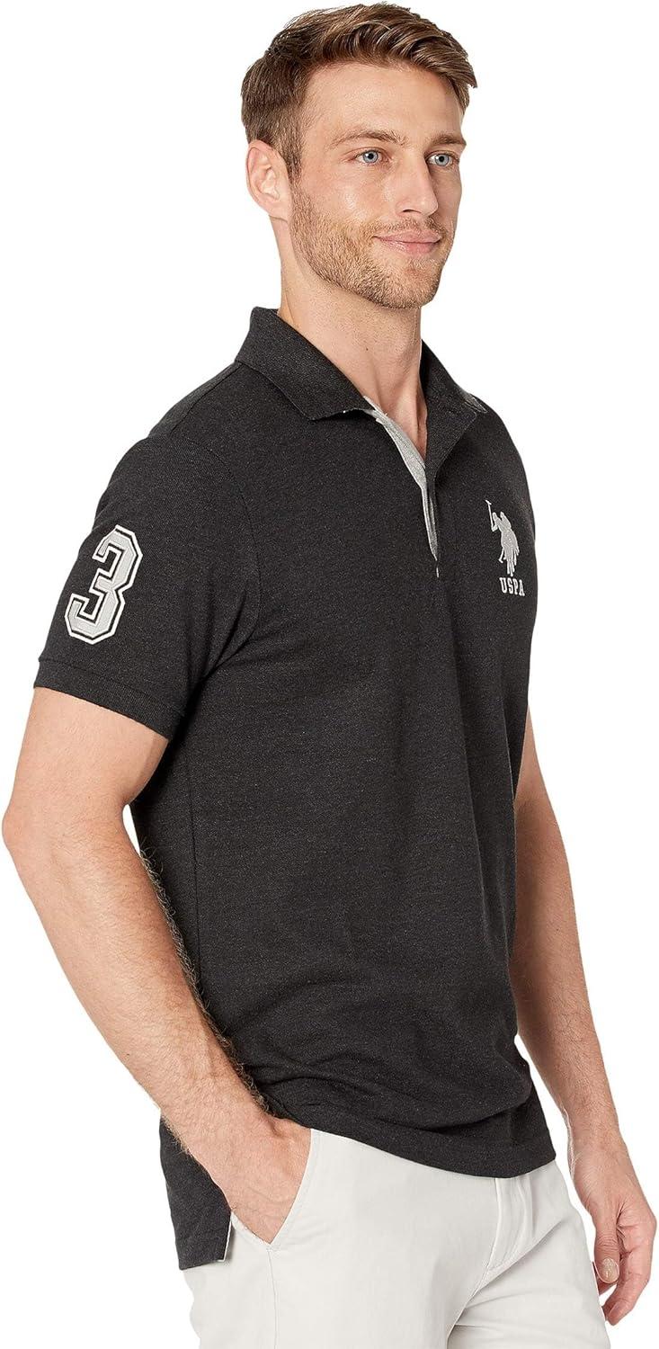 imageUS Polo Assn Mens ShortSleeve Polo Shirt with Applique Casual Summer Slim Fit Polo Shirt with Contrast ColorBlack Heather6543