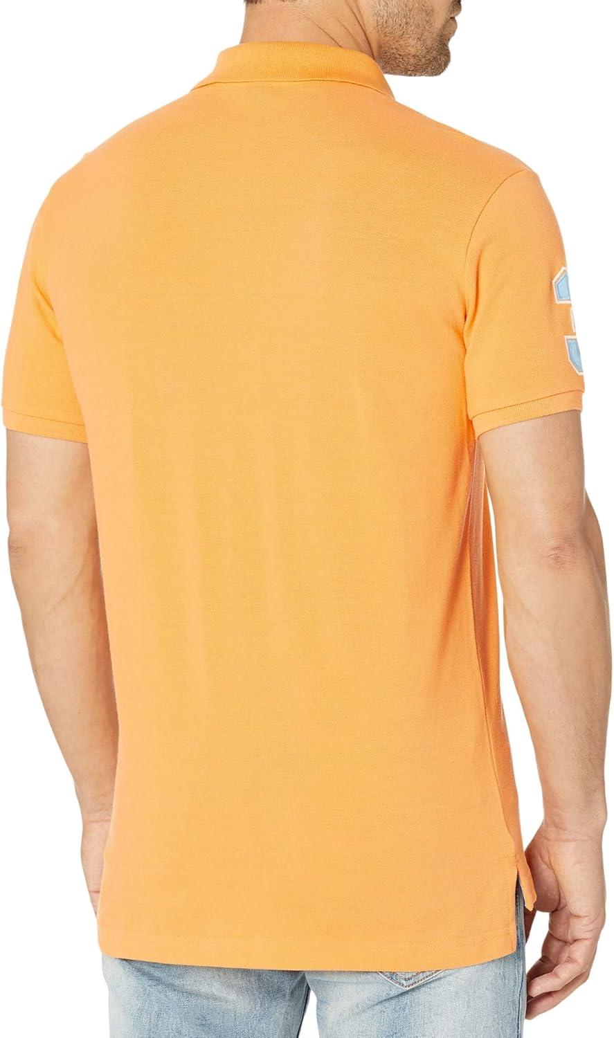 imageUS Polo Assn Mens ShortSleeve Polo Shirt with Applique Casual Summer Slim Fit Polo Shirt with Contrast ColorBlazing Orange
