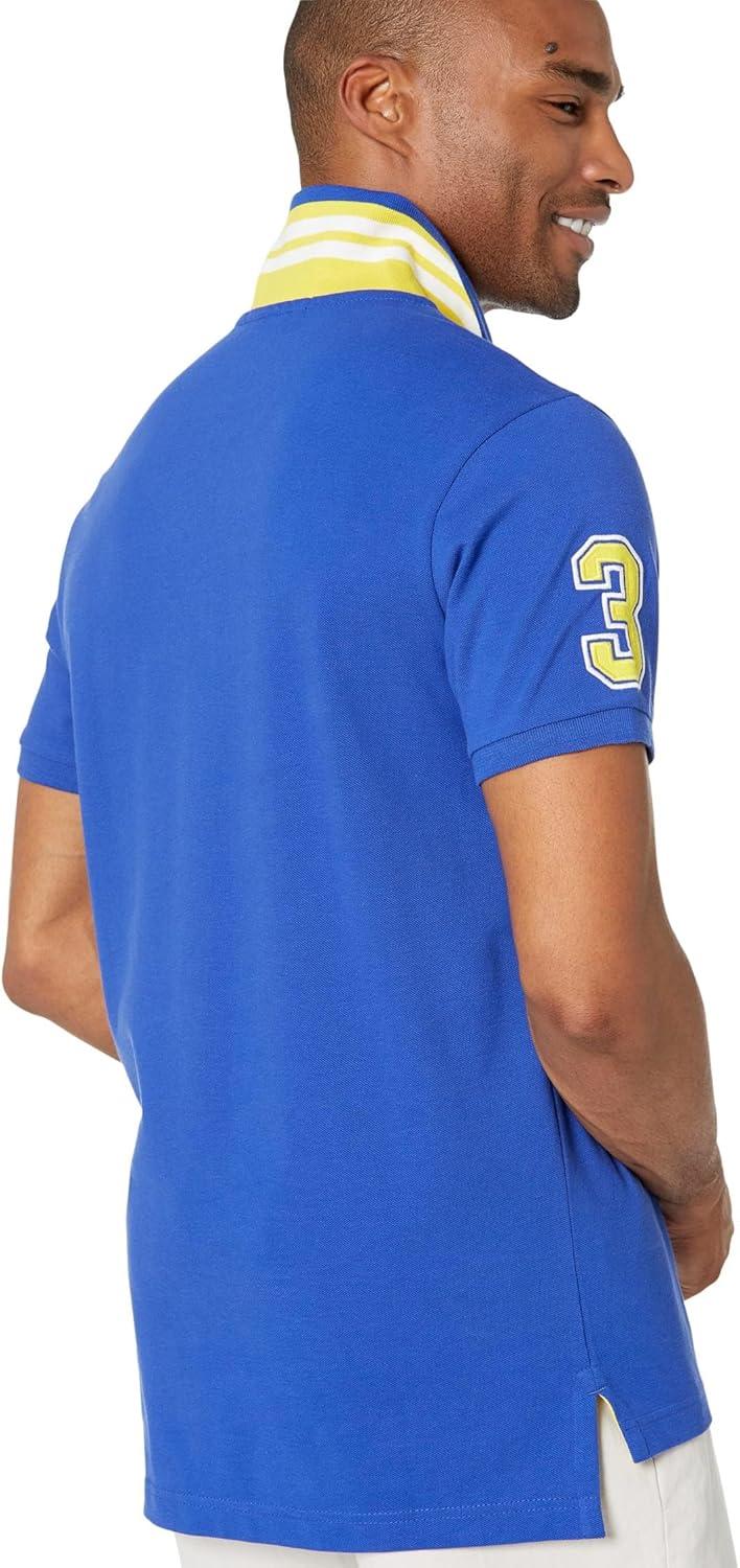 imageUS Polo Assn Mens ShortSleeve Polo Shirt with Applique Casual Summer Slim Fit Polo Shirt with Contrast ColorCobalt BlueYellow