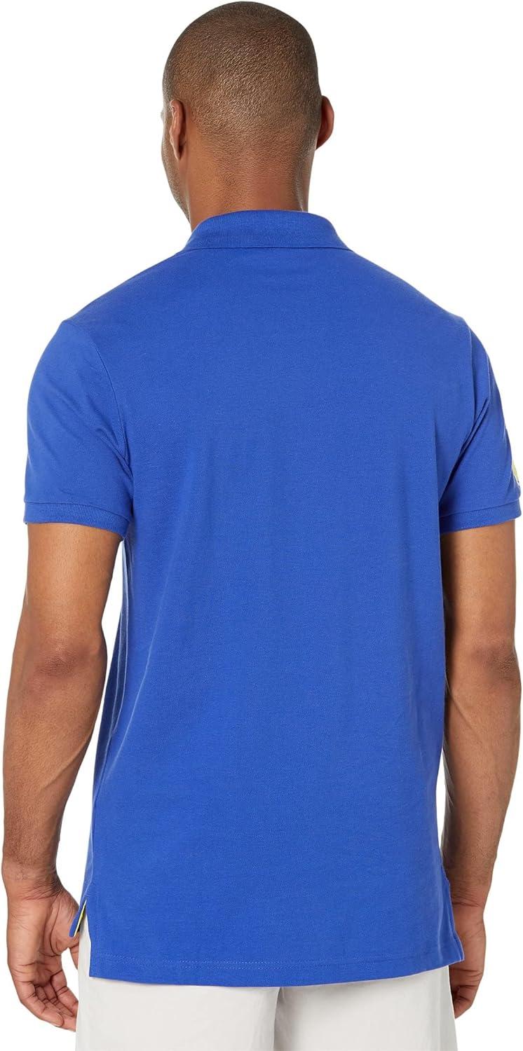 imageUS Polo Assn Mens ShortSleeve Polo Shirt with Applique Casual Summer Slim Fit Polo Shirt with Contrast ColorCobalt BlueYellow