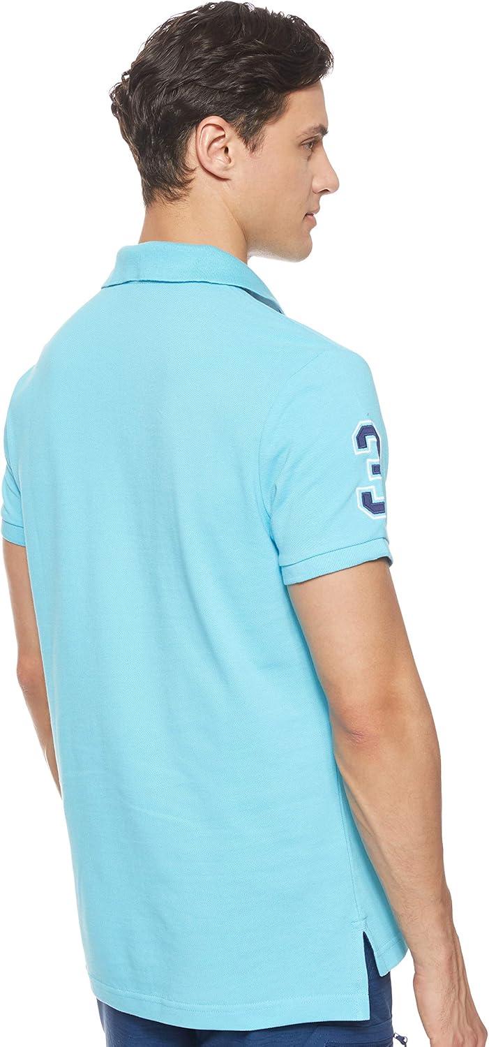 imageUS Polo Assn Mens ShortSleeve Polo Shirt with Applique Casual Summer Slim Fit Polo Shirt with Contrast ColorHorizon Blue