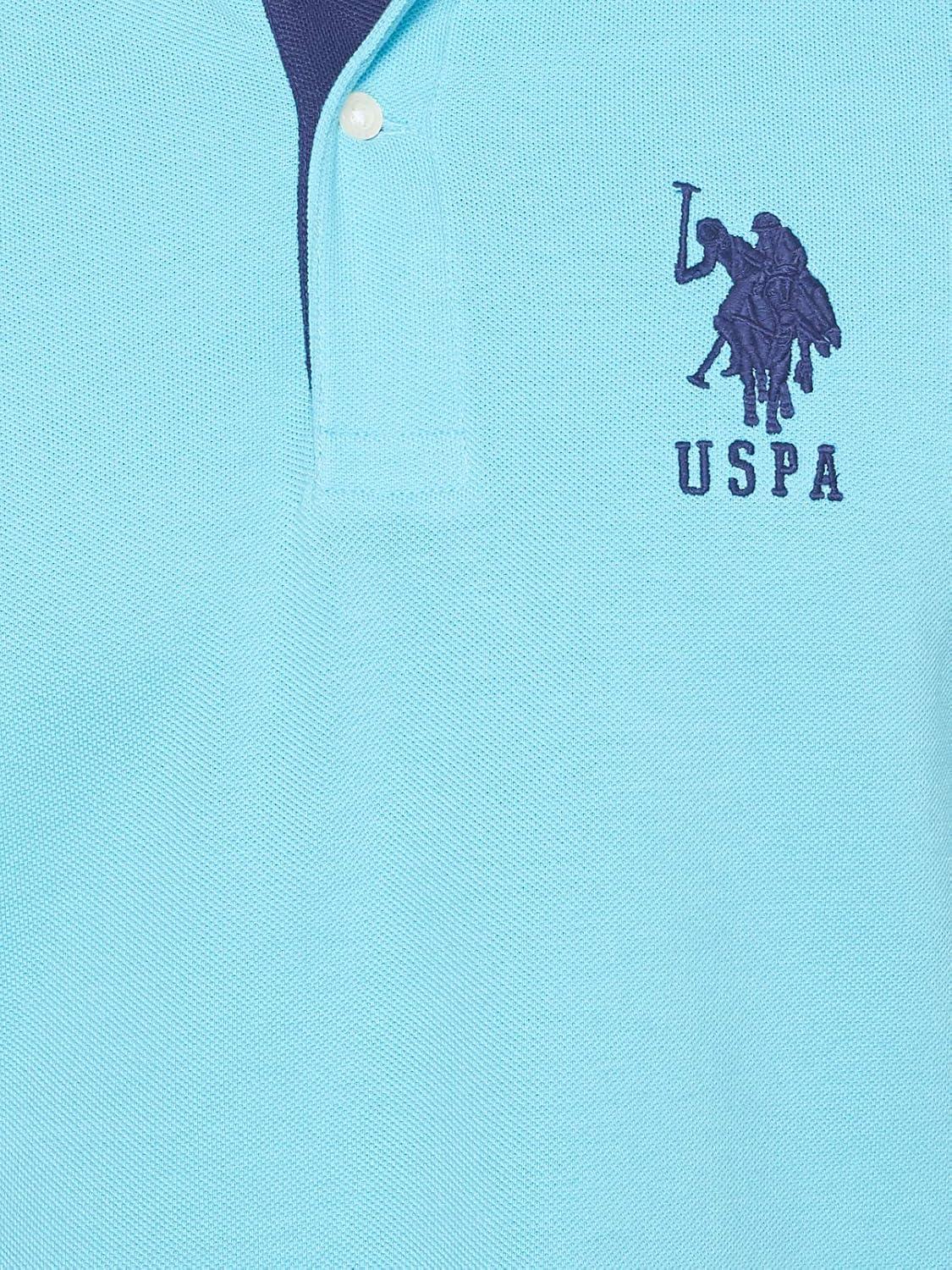 imageUS Polo Assn Mens ShortSleeve Polo Shirt with Applique Casual Summer Slim Fit Polo Shirt with Contrast ColorHorizon Blue