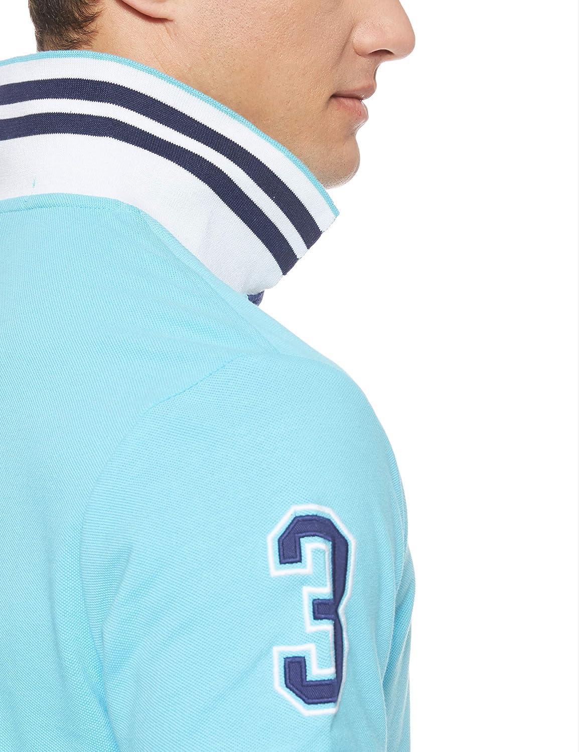 imageUS Polo Assn Mens ShortSleeve Polo Shirt with Applique Casual Summer Slim Fit Polo Shirt with Contrast ColorHorizon Blue