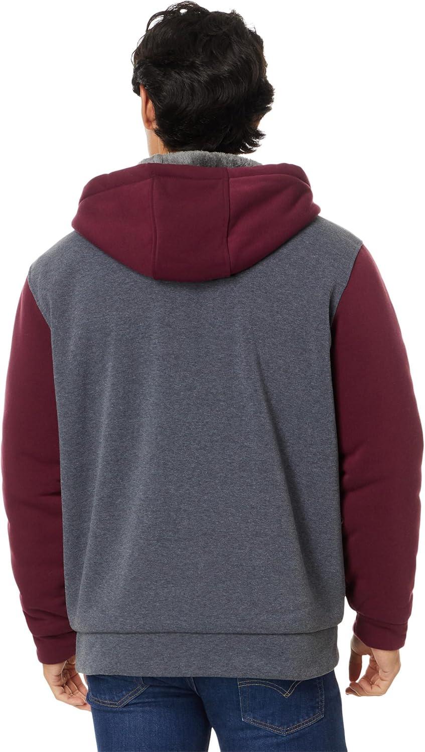 imageUS Polo Assn Mens USPA Tri ColorBlock 2 Stripe Sherpa Hoodie Dark Heather Grey Large