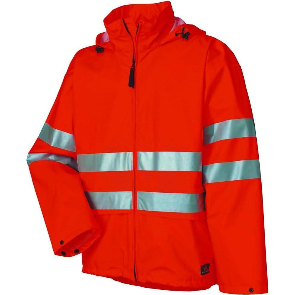 imageHellyHansen Workwear Voss Waterproof Mens Rain Jacket Featuring Full Stretch Fabric and Adjustable HoodHv Orange