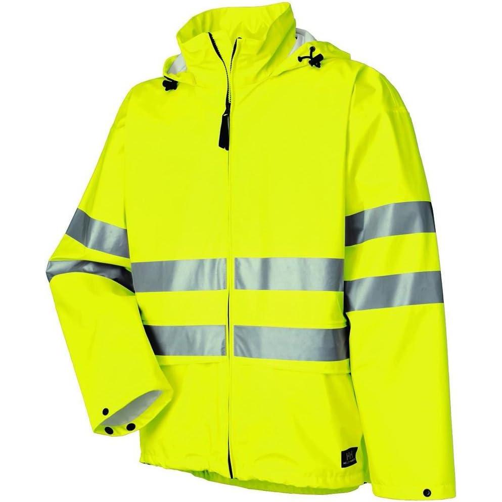 imageHellyHansen Workwear Voss Waterproof Mens Rain Jacket Featuring Full Stretch Fabric and Adjustable HoodHv Yellow