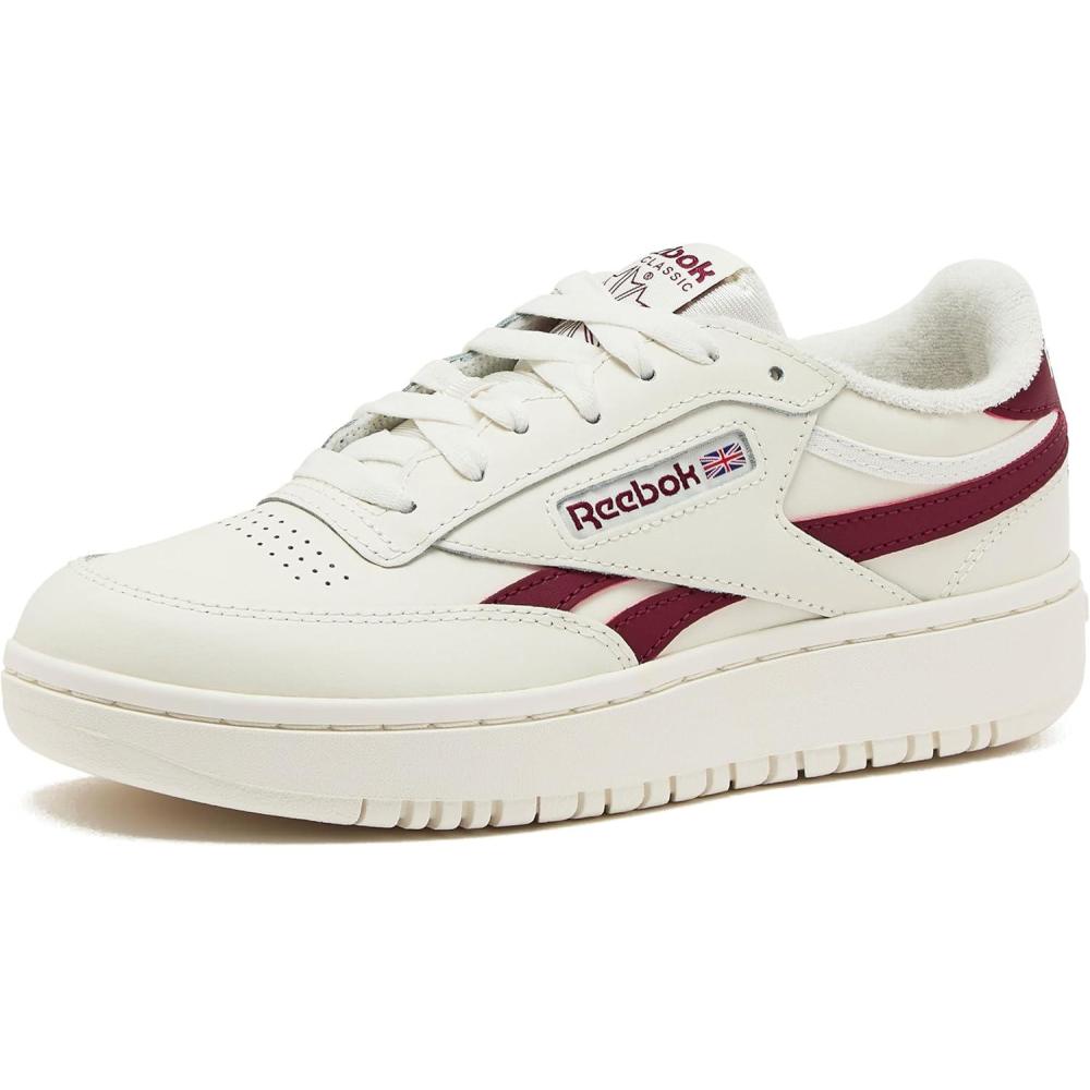 imageReebok Club C Double Revenge Platform Tennis Shoes for Women Fashion Womens SneakersChalkChalkClassic Burgundy