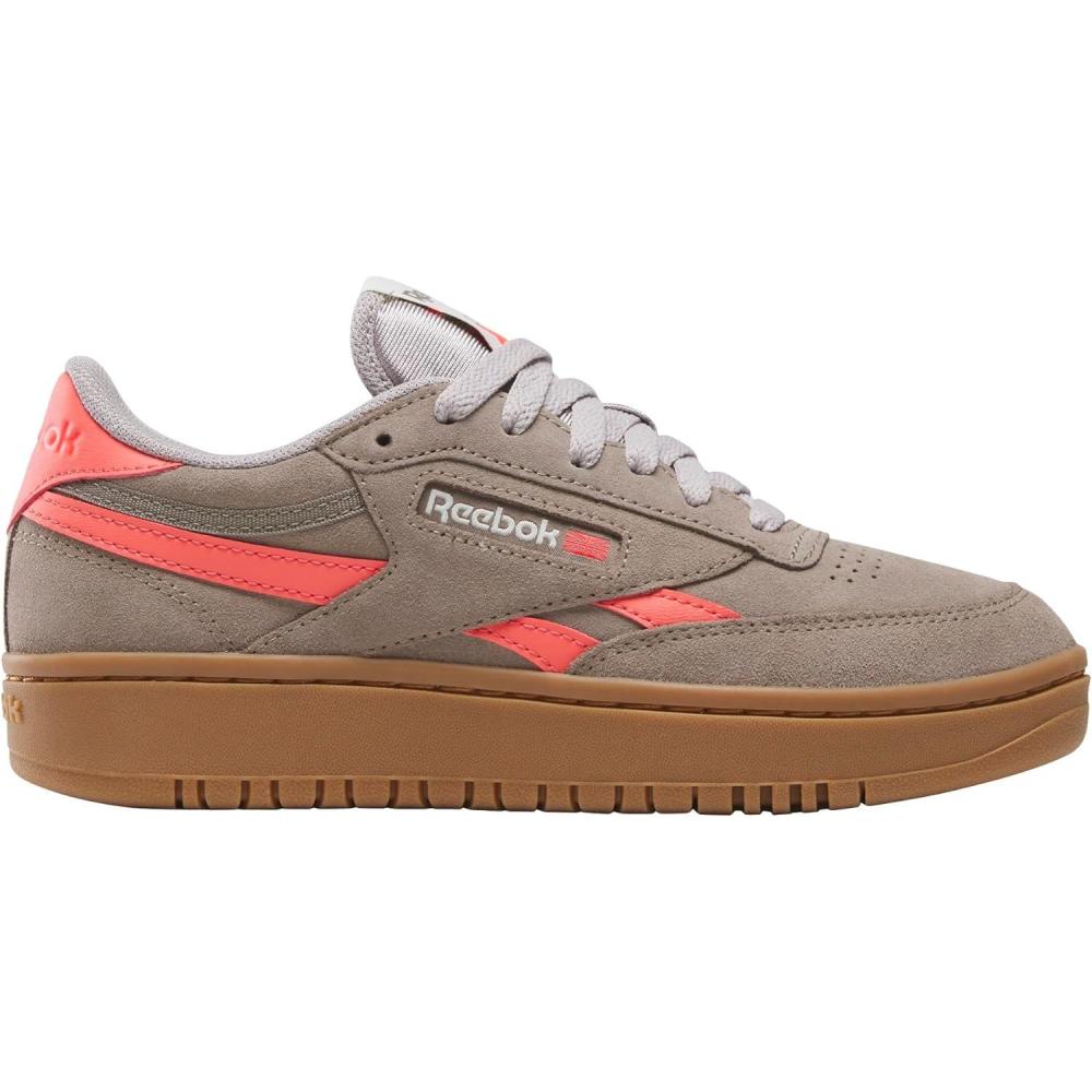 imageReebok Club C Double Revenge Platform Tennis Shoes for Women Fashion Womens SneakersGritty GreySunset CoralGum