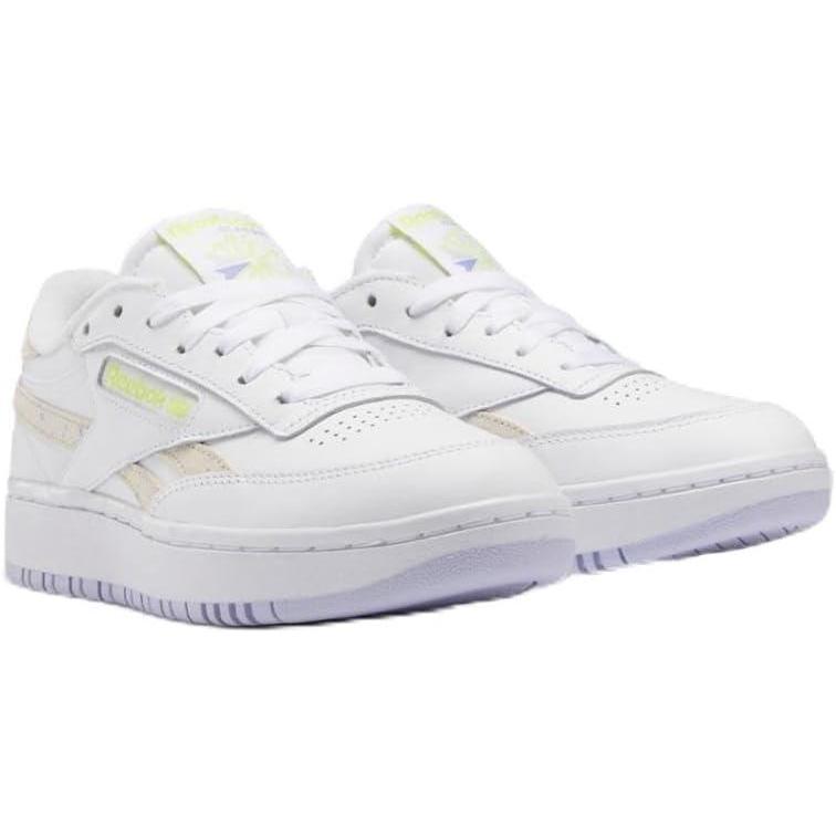 imageReebok Club C Double Revenge Platform Tennis Shoes for Women Fashion Womens SneakersWhiteLucid LilacSolar Acid Yellow