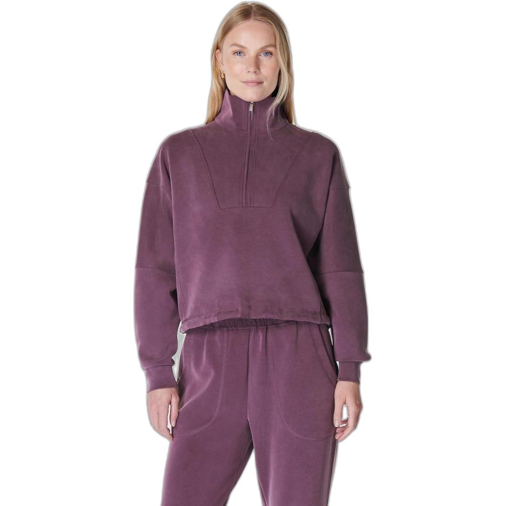 imageSweaty Betty Womens Sand Wash Soft Half Zip Pullover SweatshirtMdnt Chry Prple